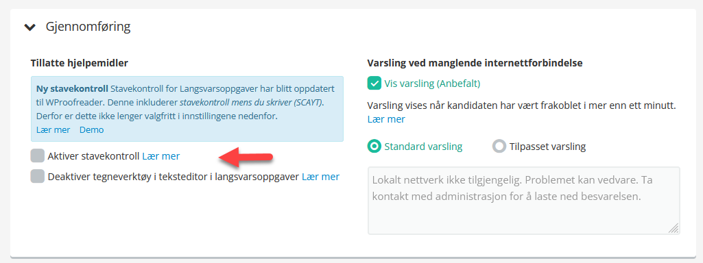 Gjennomføring i Inspera ved eksamen under tilsyn