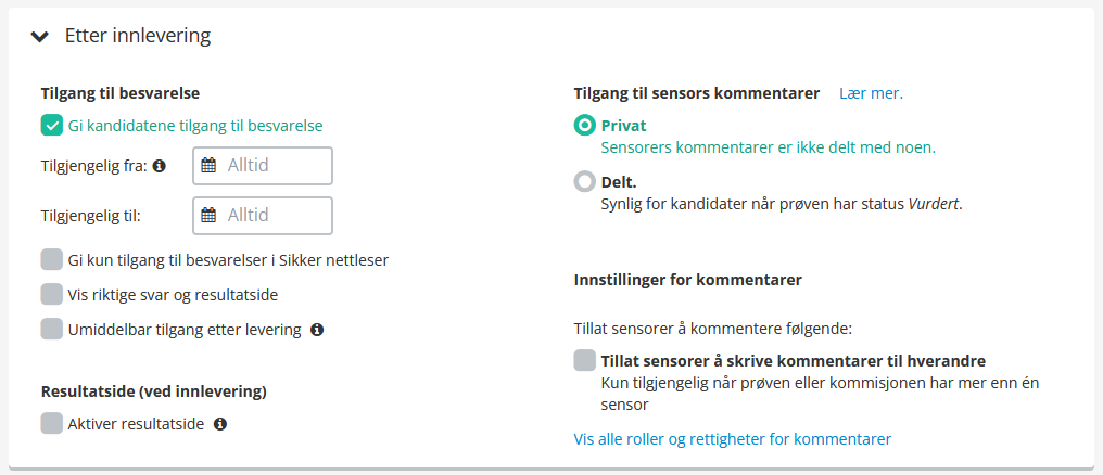 Etter innlevering i Inspera ved eksamen under tilsyn